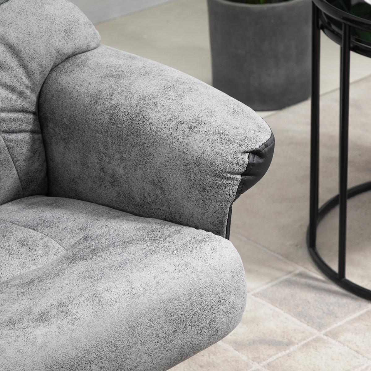 Manual Recliner Swivel Chair with Footstool, Grey Faux Leather