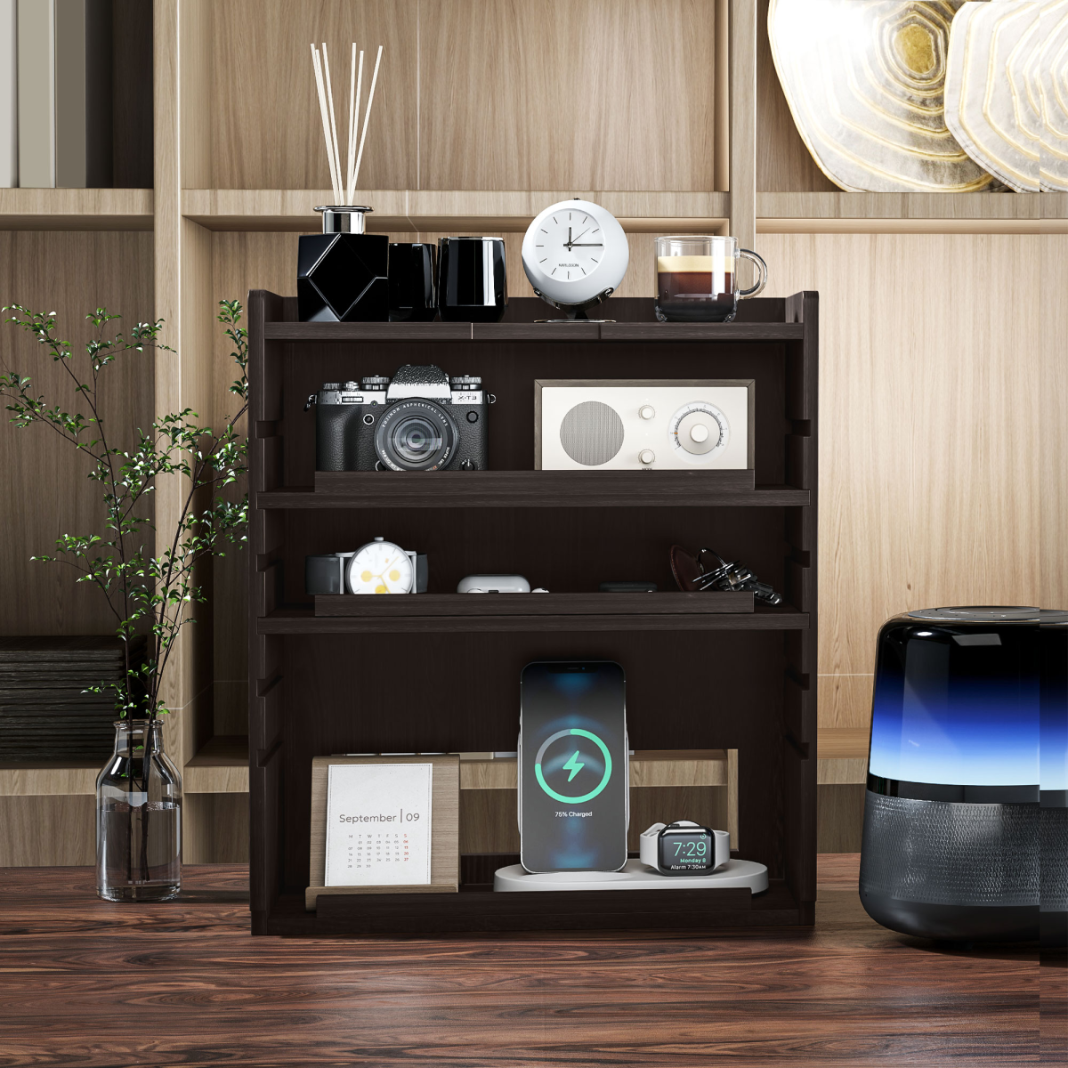 HOMCOM 4-Tier Desktop Organiser with Adjustable Shelves, Dark Brown