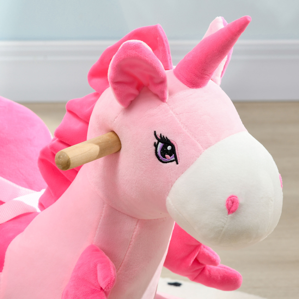 HOMCOM Plush Unicorn Ride-On Rocking Horse with Songs, Seat Belt, Pink