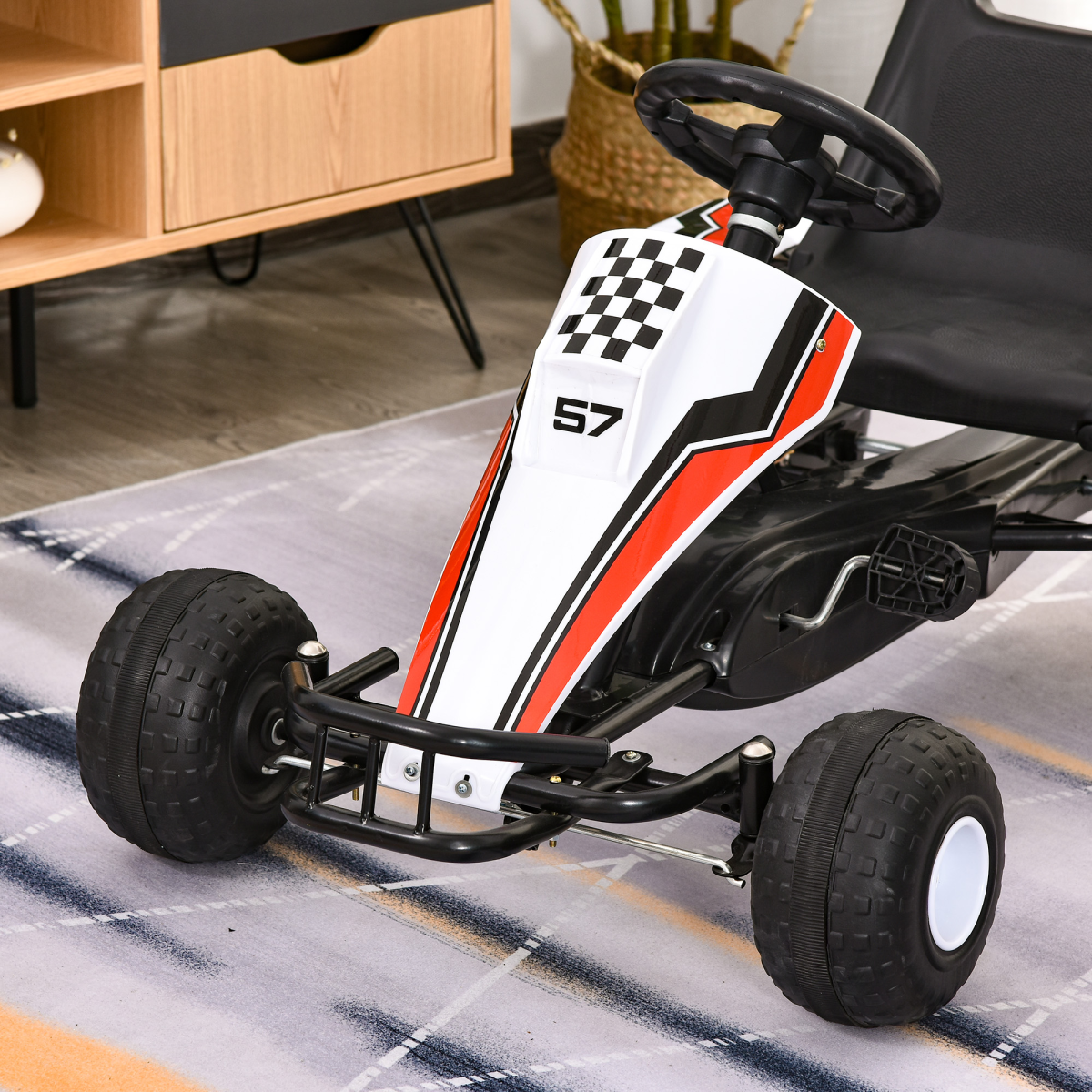 Kids Racing-Style Pedal Go Kart with Brake, Gears & Steering Wheel