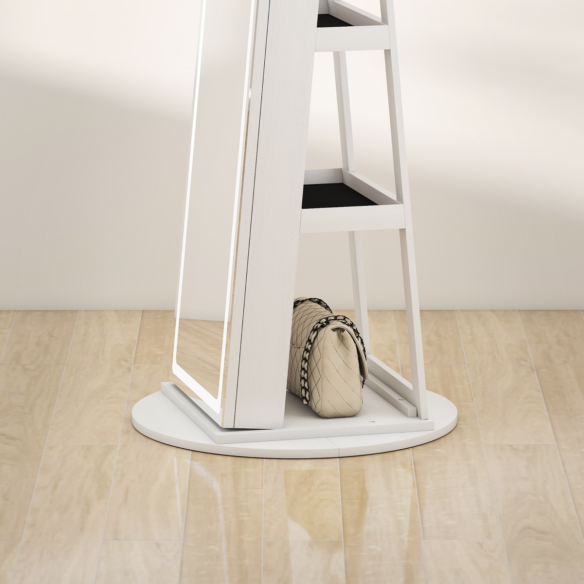 HOMCOM 360° Swivel Jewellery Cabinet Mirror with Storage, White