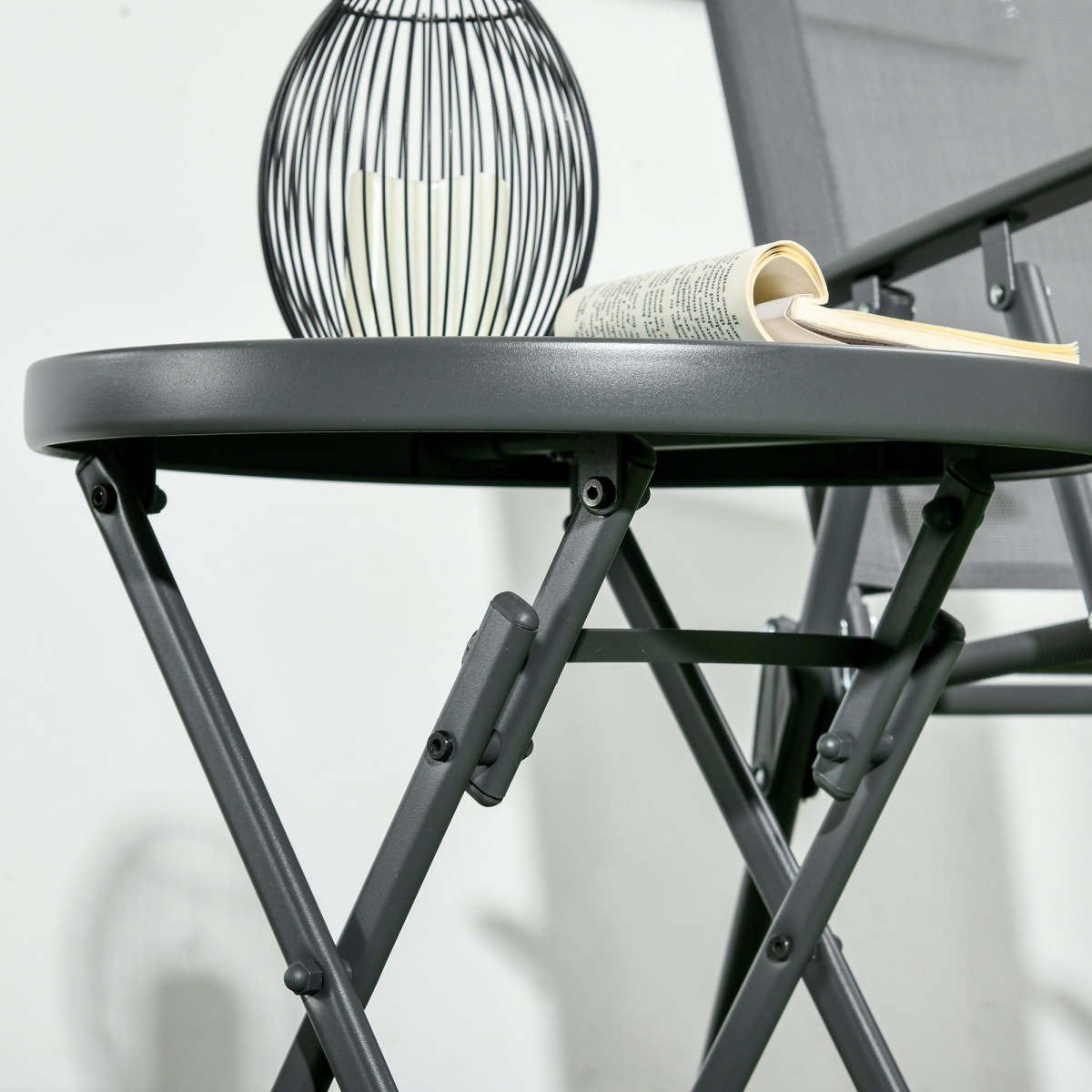 Outsunny Round Folding Side Table w/ Imitation Marble Glass Top, Black & White