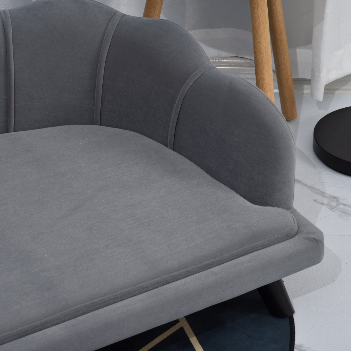 PawHut Grey Dog Sofa Bed with Cushion and Wooden Legs for Medium and Large Dogs
