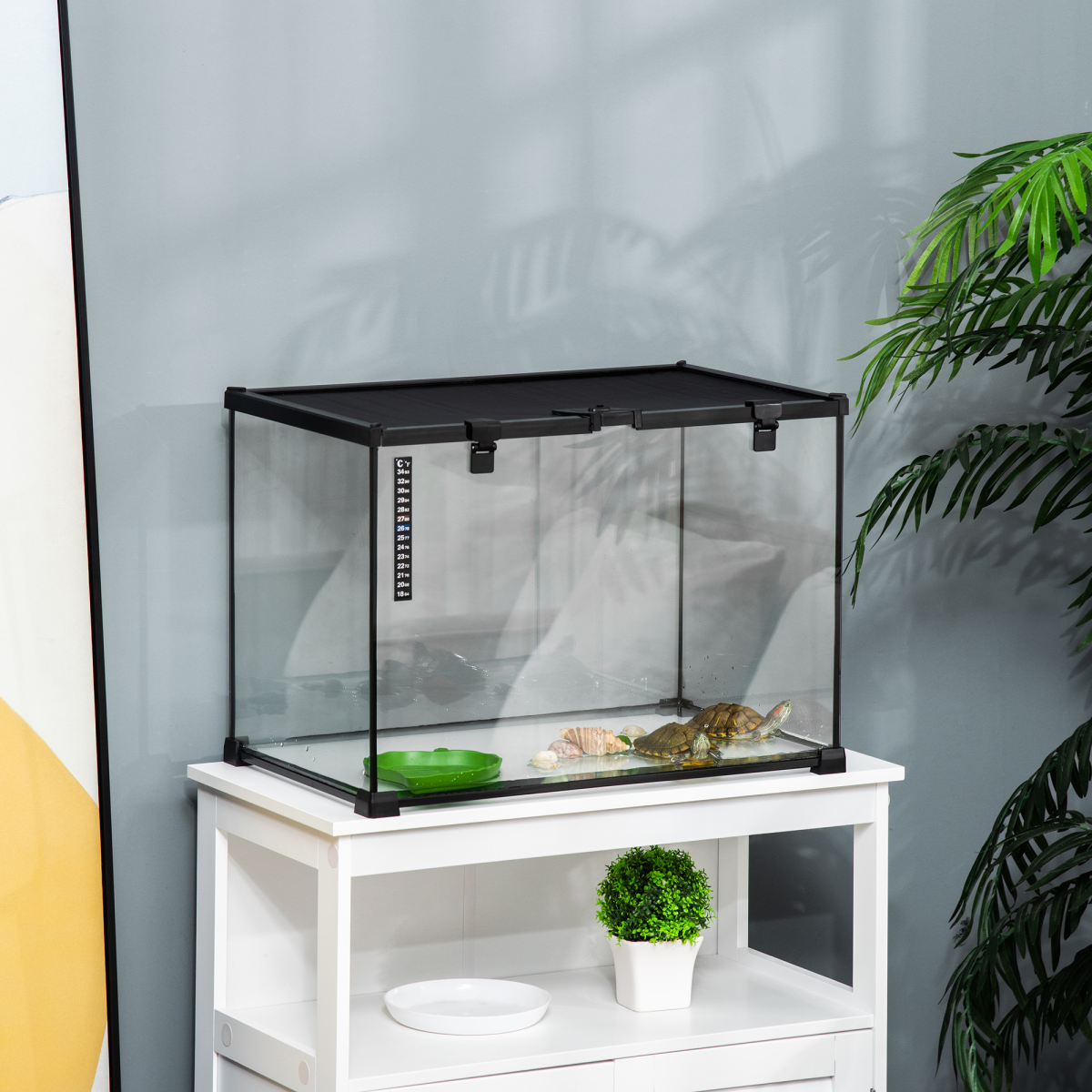 PawHut 50 x 30 x 35 cm Reptile Terrarium, Lockable Wire Mesh, Full-View, Black, for Lizards, Horned Frogs, Snakes