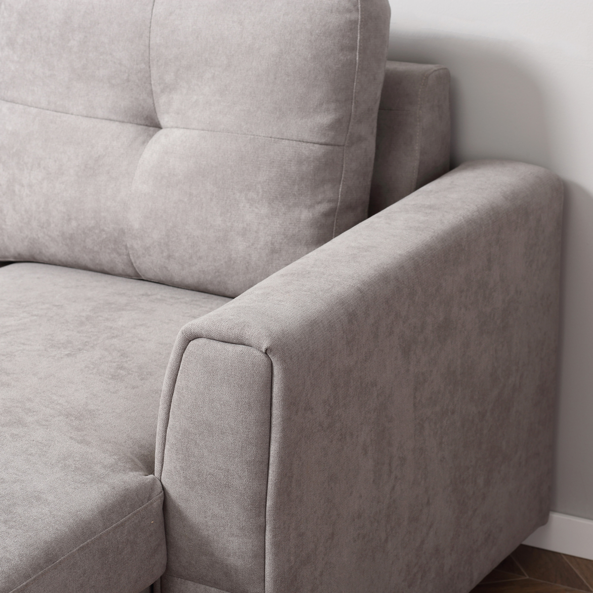 Linen-Look L-Shaped Sofa Bed with Storage, Grey
