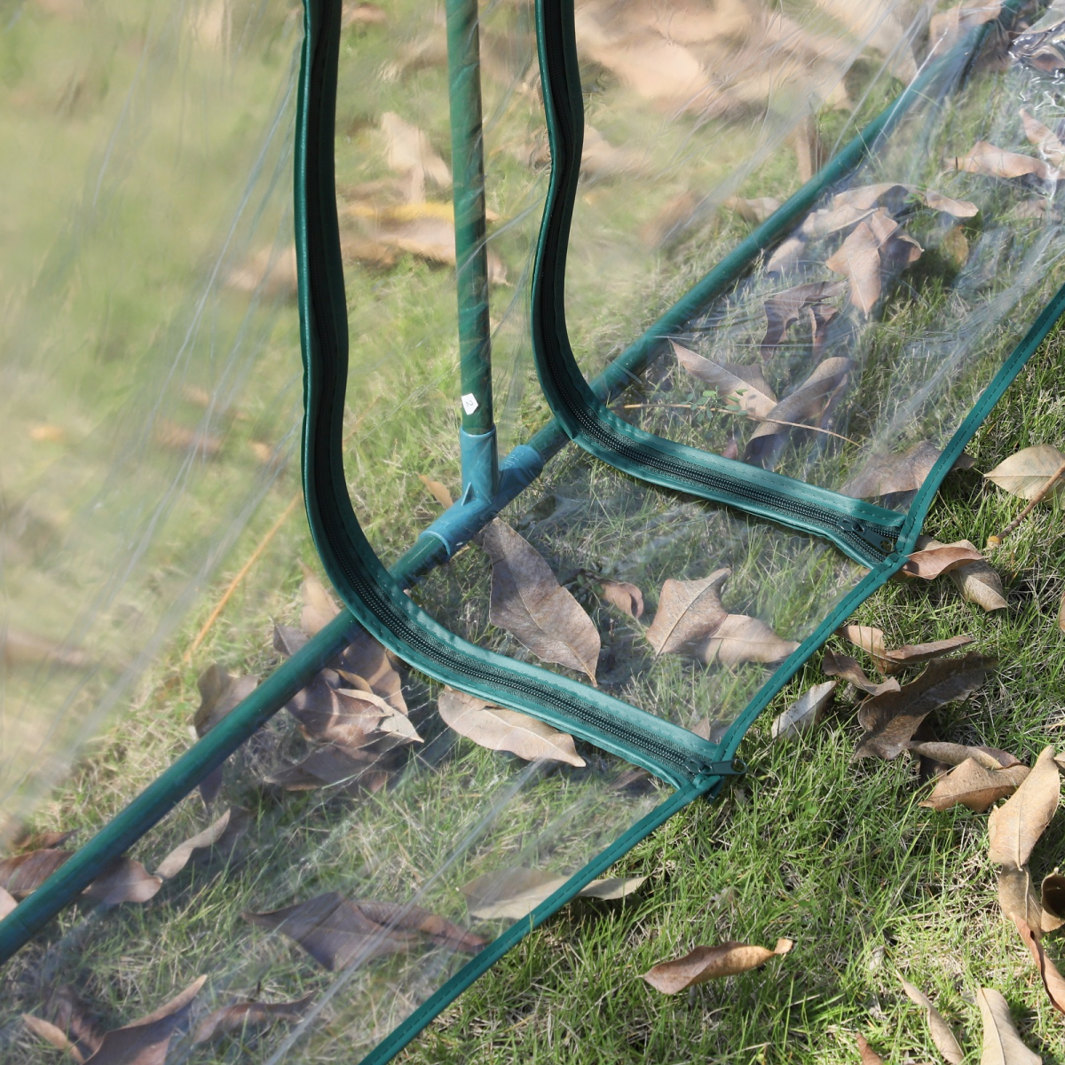 Outsunny Mini Tunnel Greenhouse 395 x 100 cm Steel Frame with Clear Cover and Zipper Doors