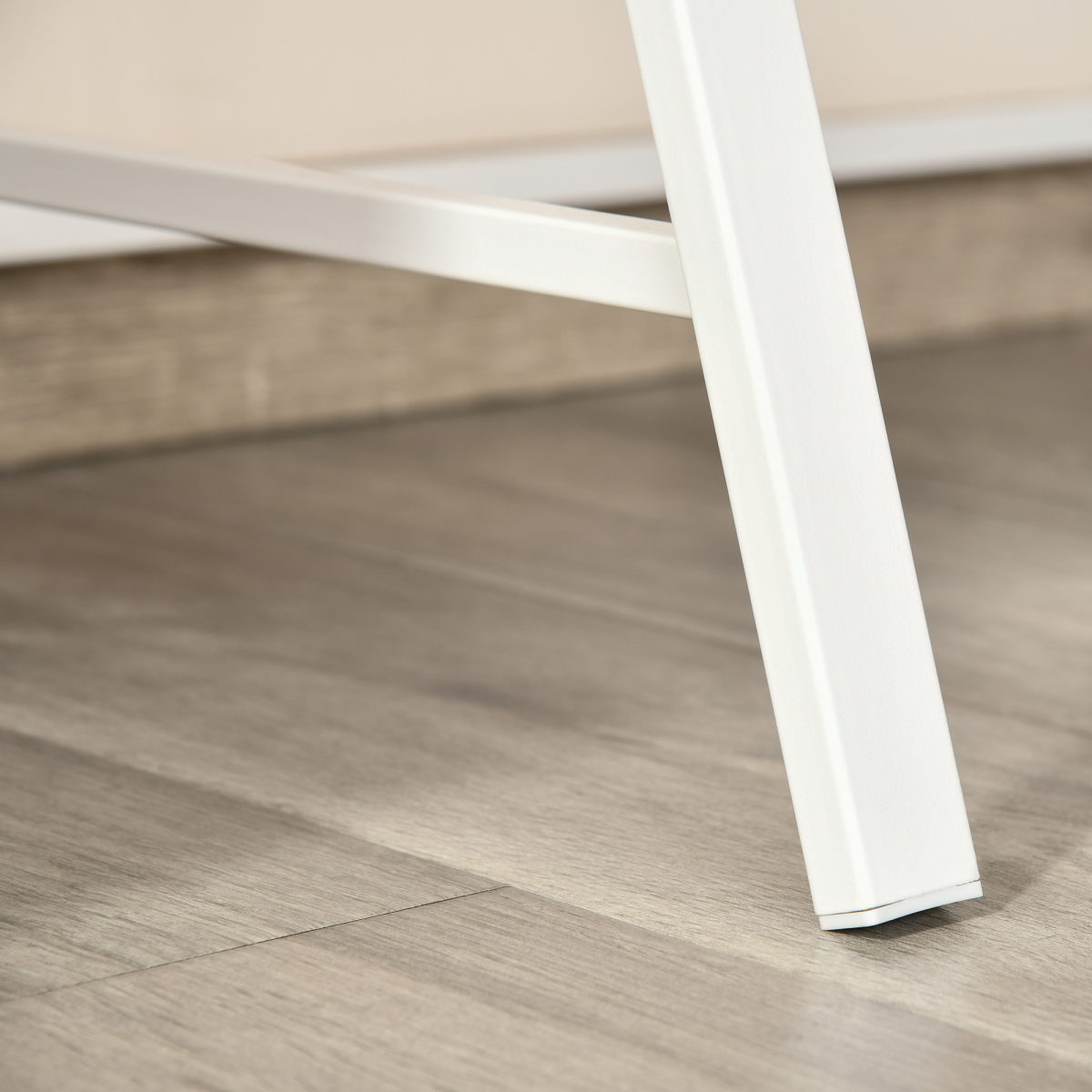 HOMCOM White and Oak Computer Workstation Storage Shelf, Two-Tier Tabletop, Steel Frame, 20kg Max Load