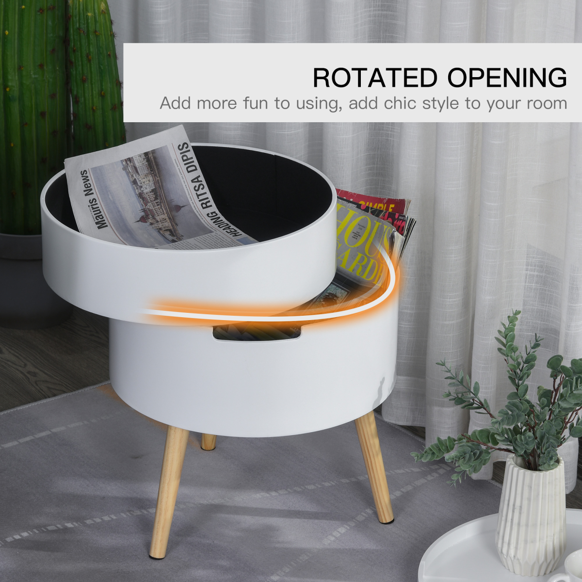 HOMCOM 3-Part Side Table with Storage, Detachable Tray Top, White