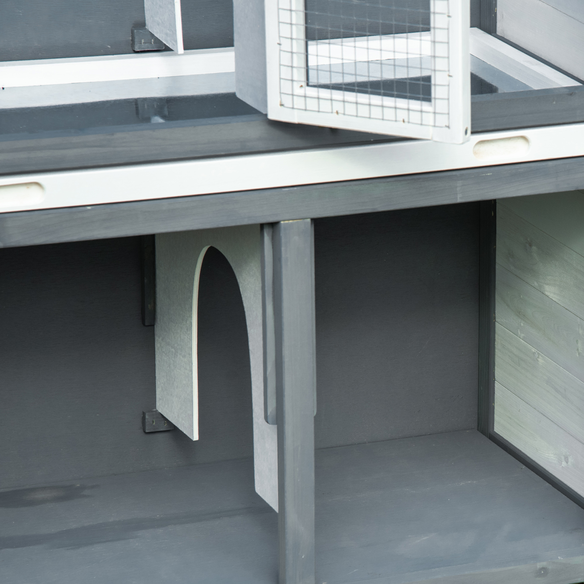 PawHut Two-Tier Wooden Rabbit Hutch with Openable Roof, Pull-Out Tray, Ramps, and Lockable Doors