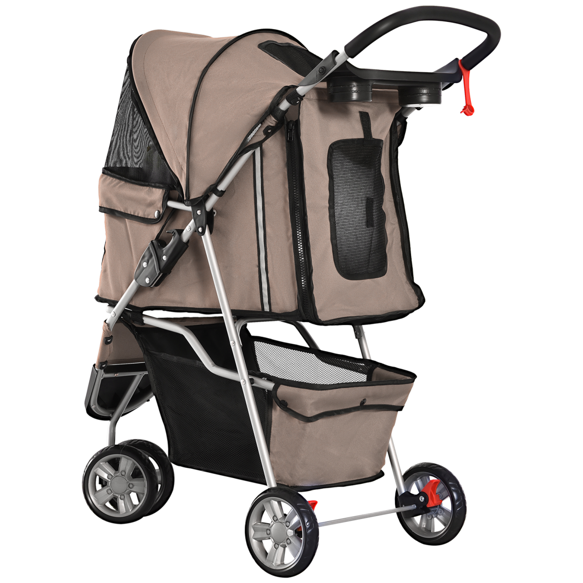 Pawhut 3-Wheel Pet Stroller for Cats and Small Dogs, Brown