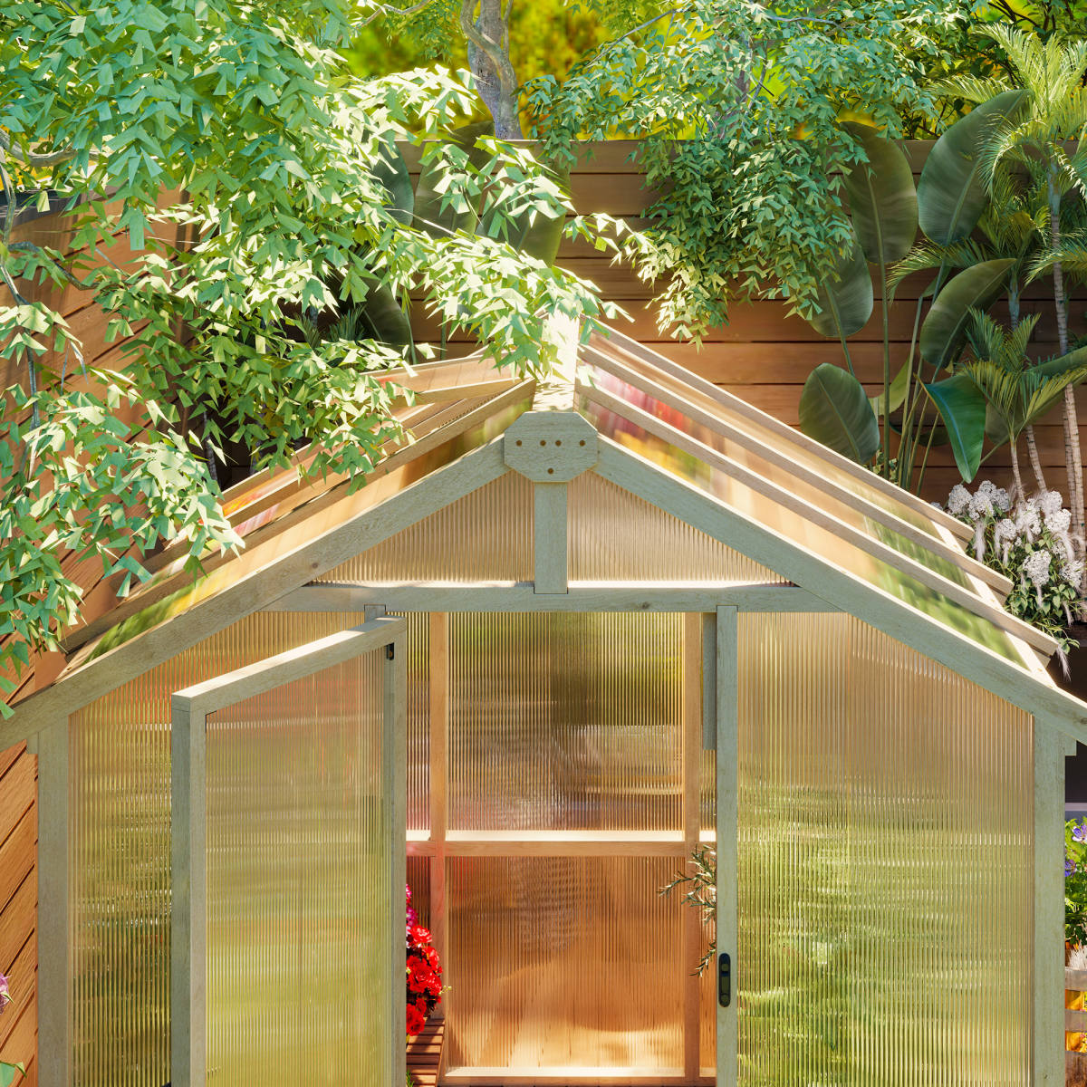 Outsunny Wooden Polycarbonate Greenhouse with Lockable Door, Brown