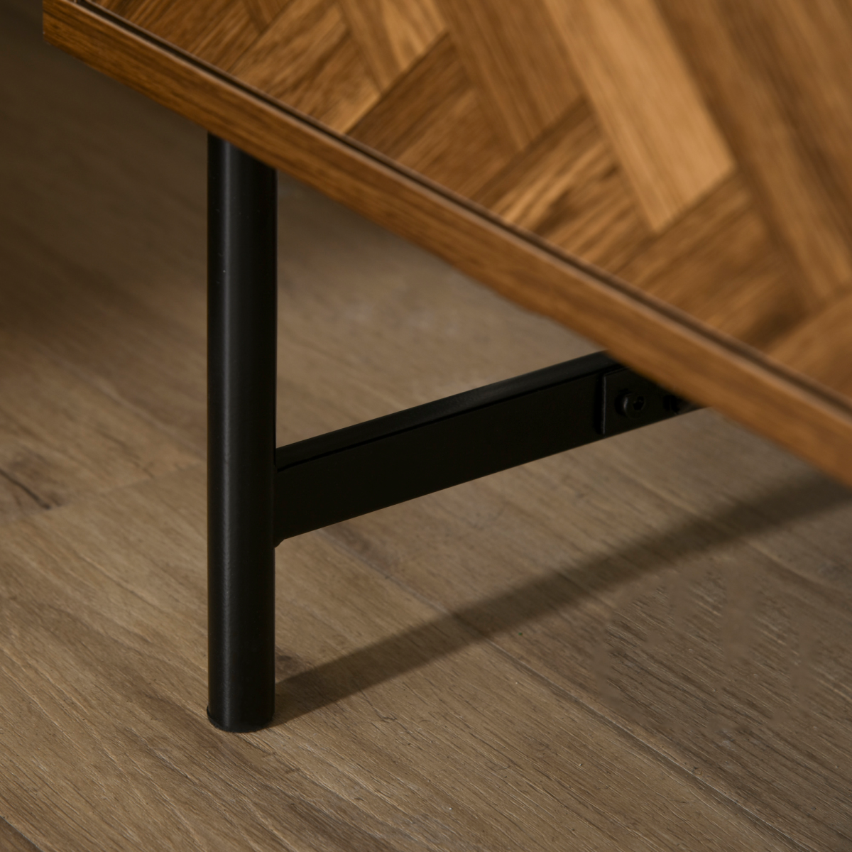 HOMCOM Side Cabinet with 2 Storage Drawers, Herringbone Pattern, Walnut Brown