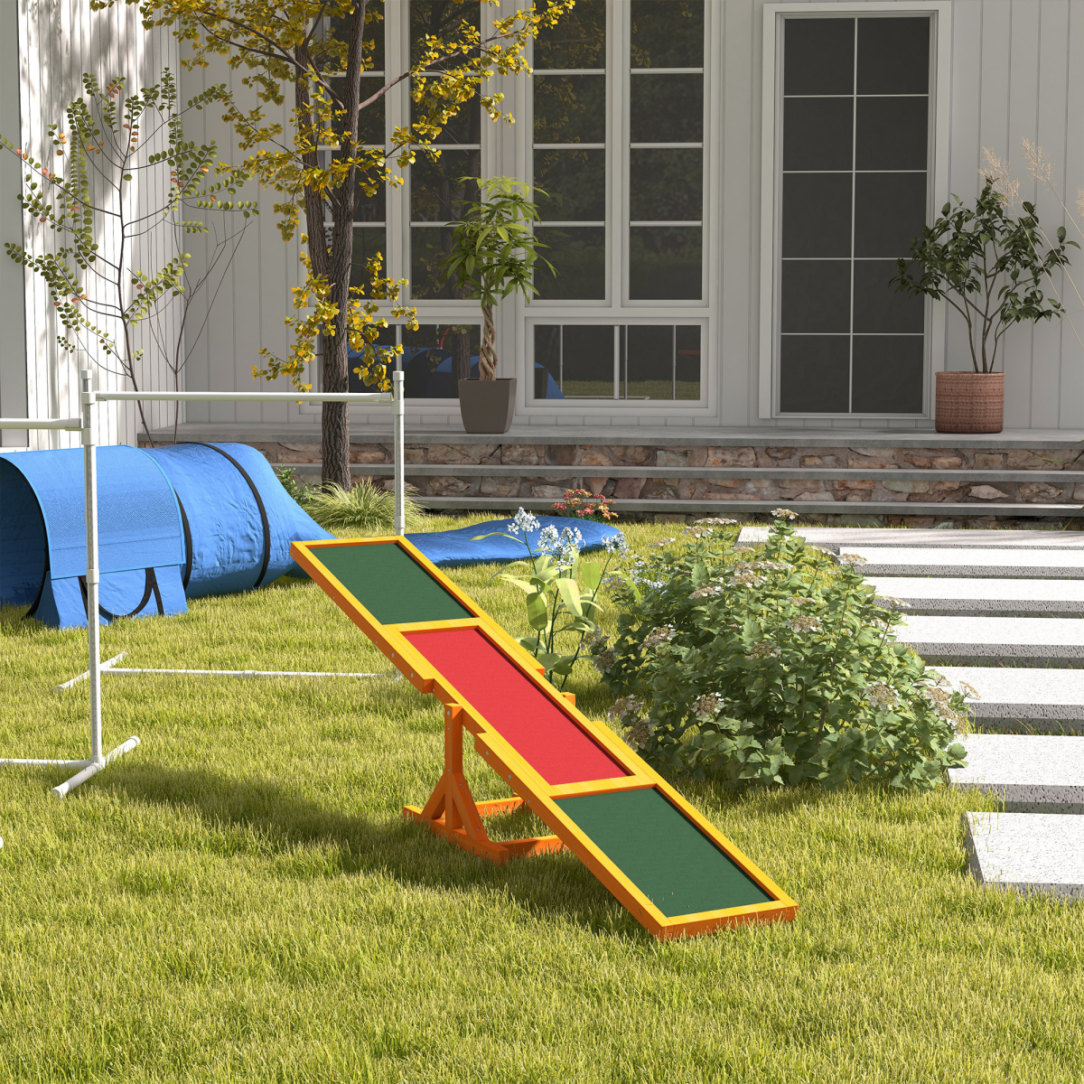 Pet Dog Training Agility Seesaw, Fir Wood Exercise Toy with Anti-Slip Surface, 180 x 30 x 30 cm, 50kg Capacity