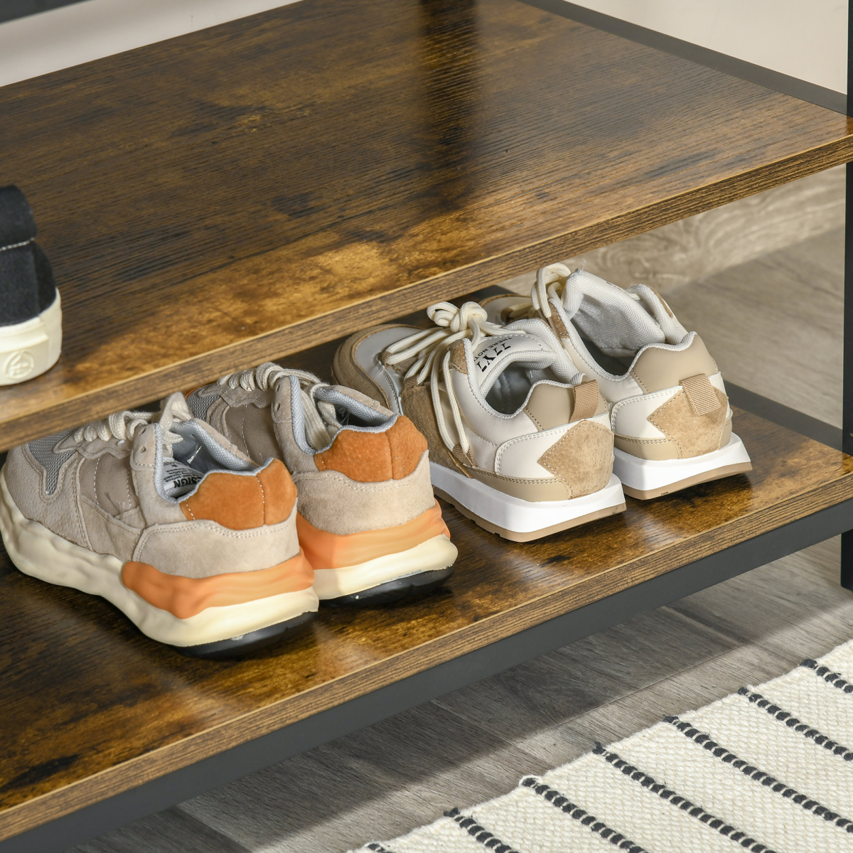 Entryway Hall Tree Coat Rack with Shoe Bench, 3-in-1 Metal Storage Rack with 12 Hooks and Shoe Shelf, Industrial Style