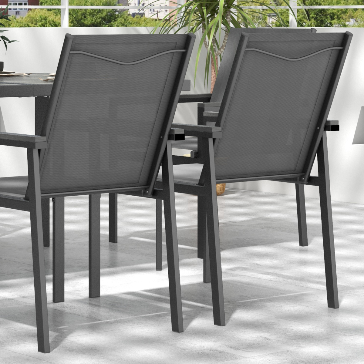 Outsunny 7 Piece Outdoor Garden Dining Set with Rectangular Table and 6 Chairs, Grey