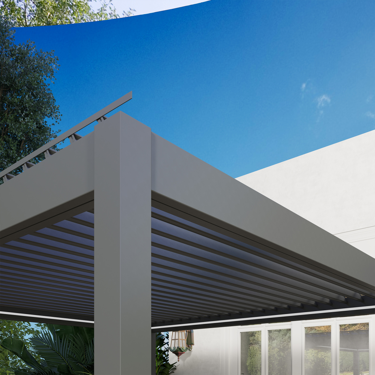 Outsunny 3x3m Electric Louvered Aluminium Pergola with LED Lights