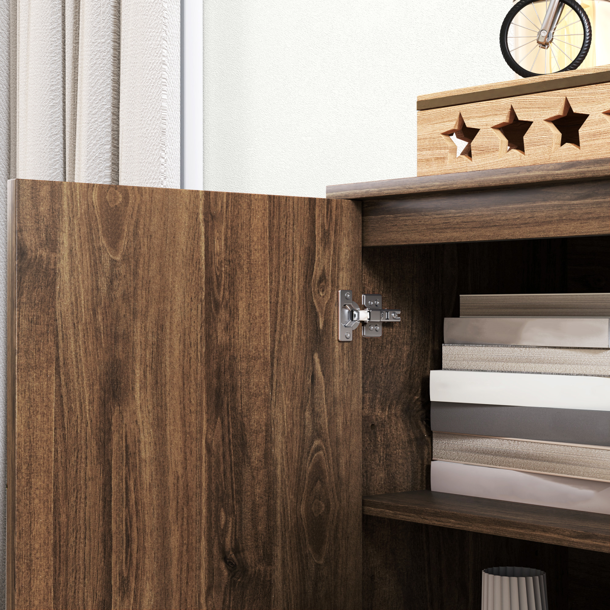 HOMCOM Brown Sideboard Storage Cabinet with Gold Steel Lines