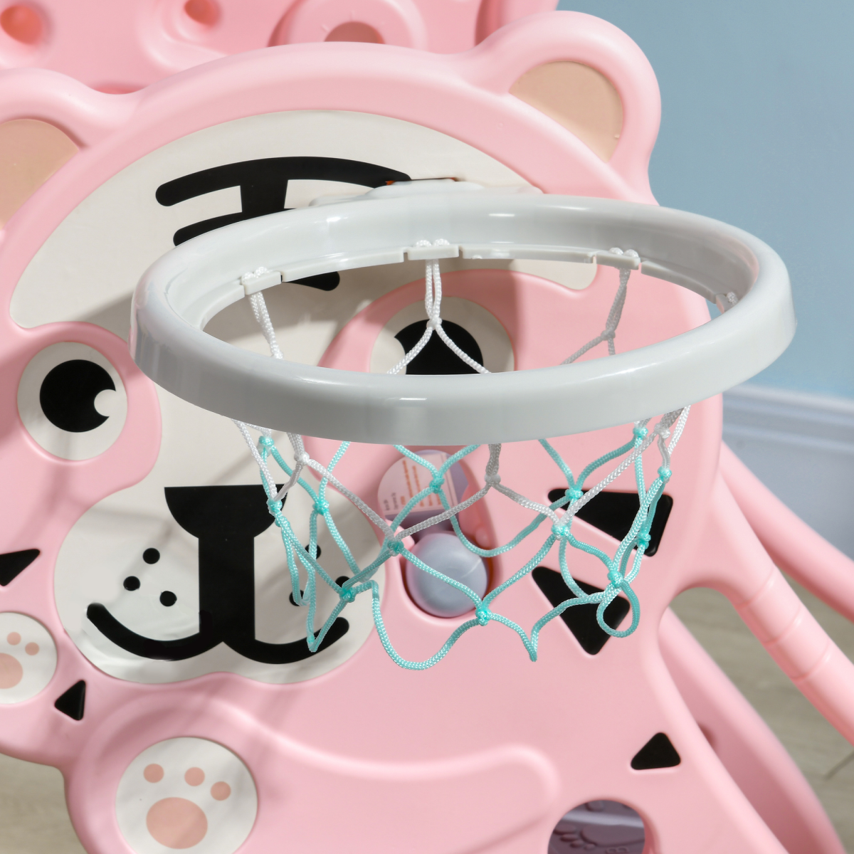 AIYAPLAY Kids Slide with Basketball Hoop, Pink, 18-36 Months