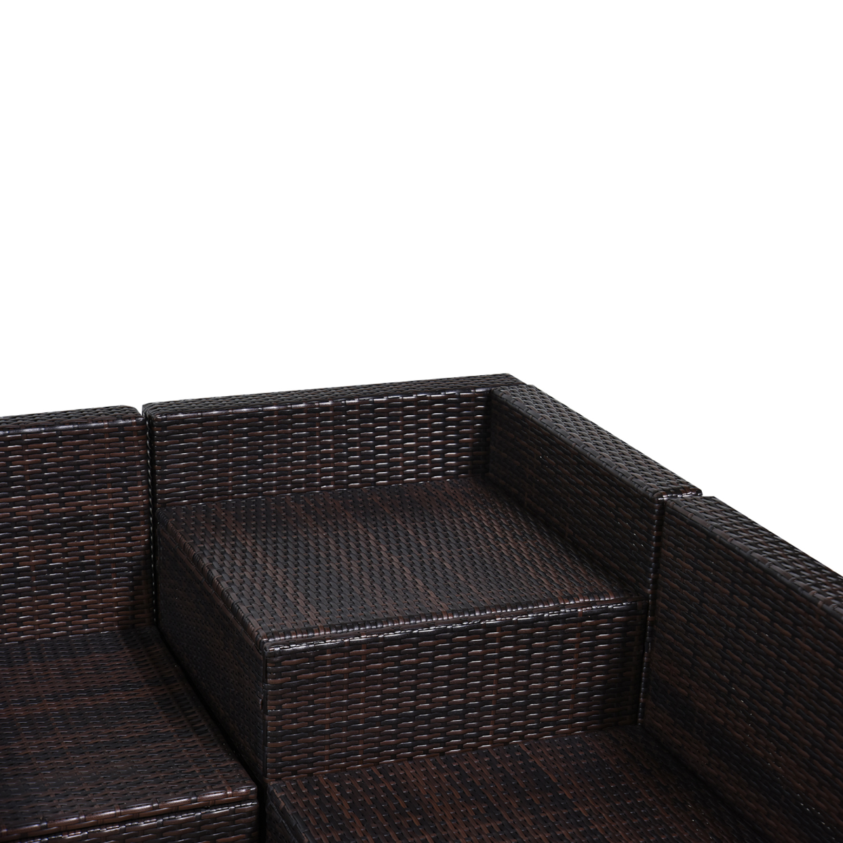 Outsunny 6-Seater Outdoor Rattan Sofa Furniture Set with Cushions, Steel Frame and Tempered Glass Table, Brown