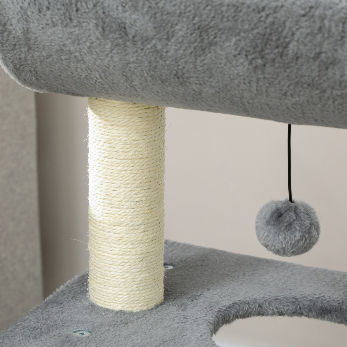 PawHut Light Grey Indoor Cat Tree Tower with Scratching Posts & Toy Ball