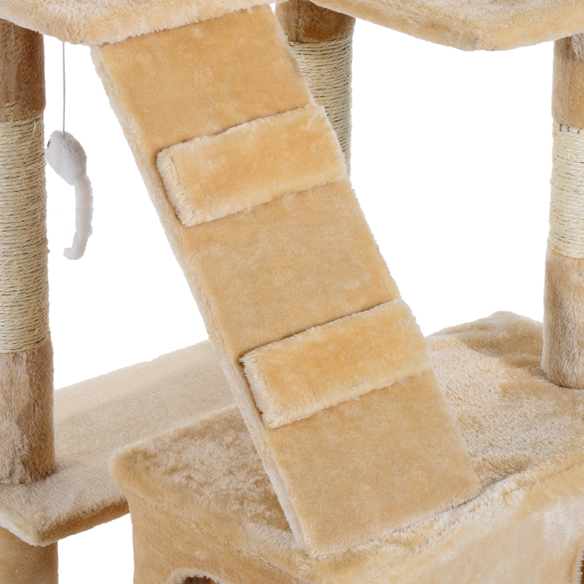 Pawhut 170CM Multi-Level Cat Tree Scratching Post with 3 Top Perches, 2 Condos, 2 Ladders and 3 Dangling Toys
