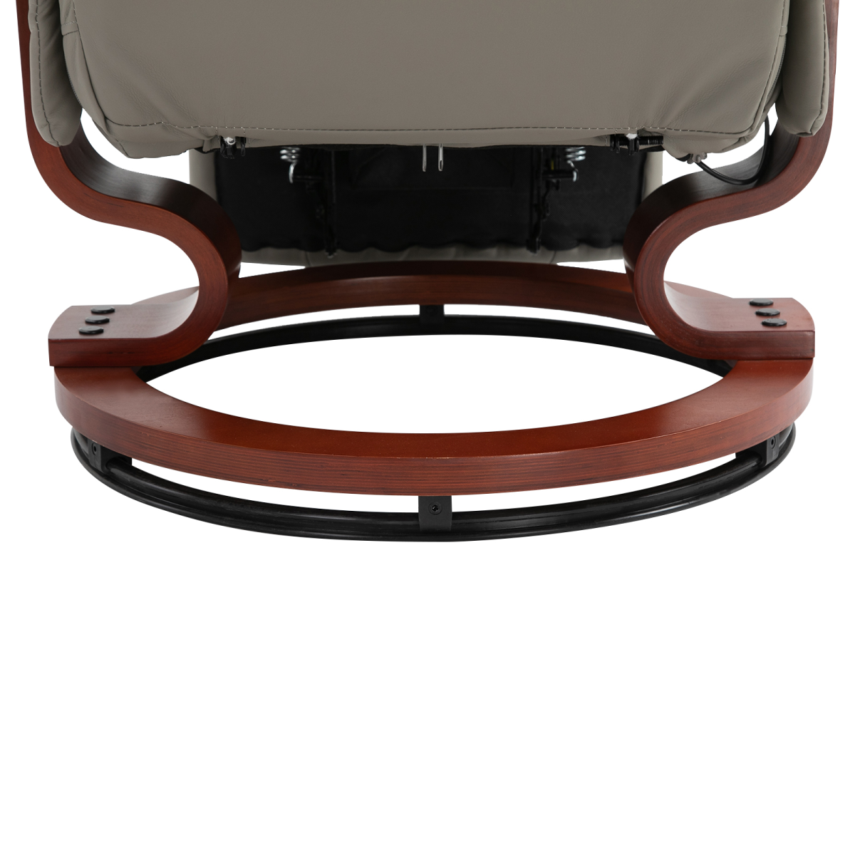 Grey PU Leather Recliner Armchair with Footrest and Wooden Base