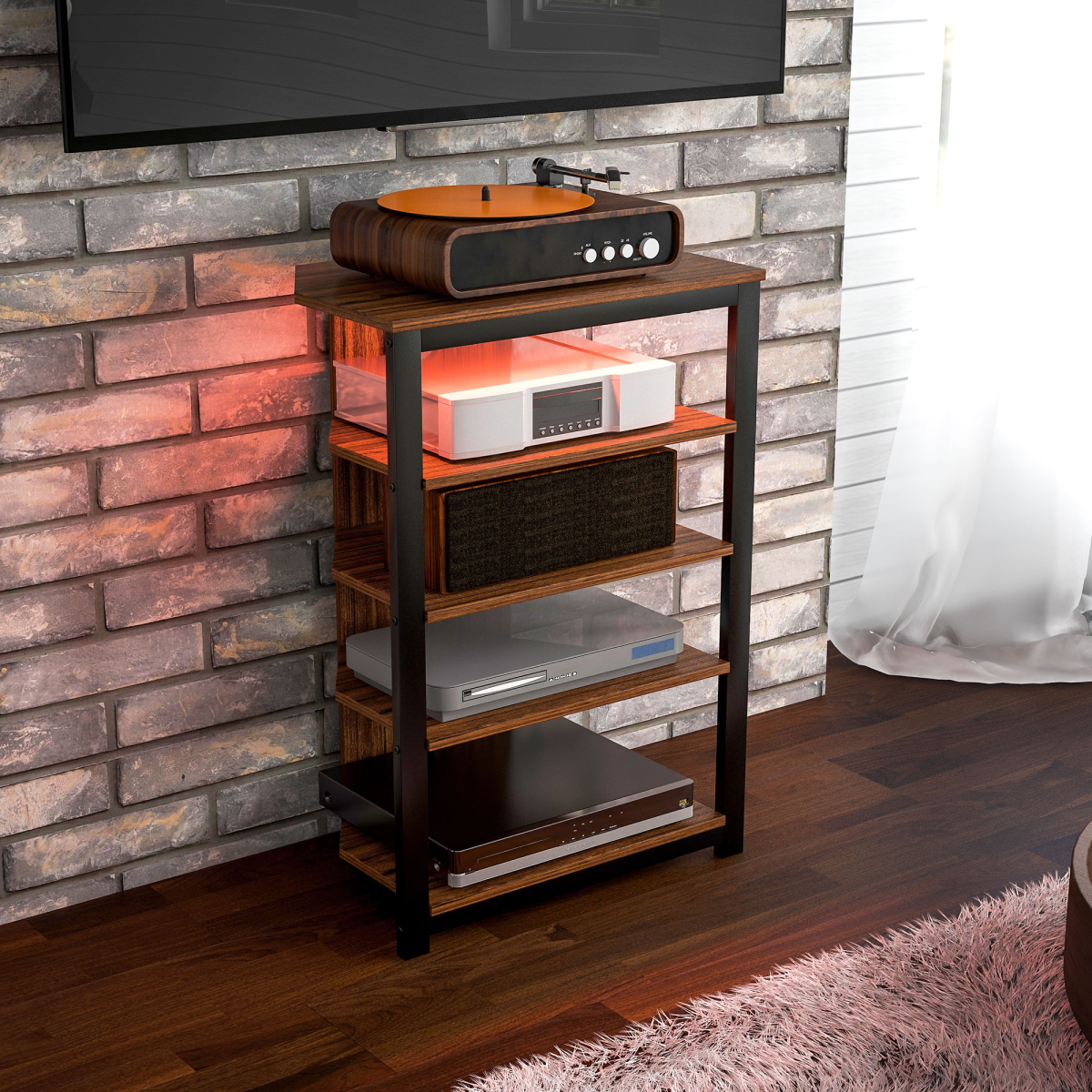HOMCOM Corner TV Stand with RGB Lights, 4-Tier Storage for TVs up to 29