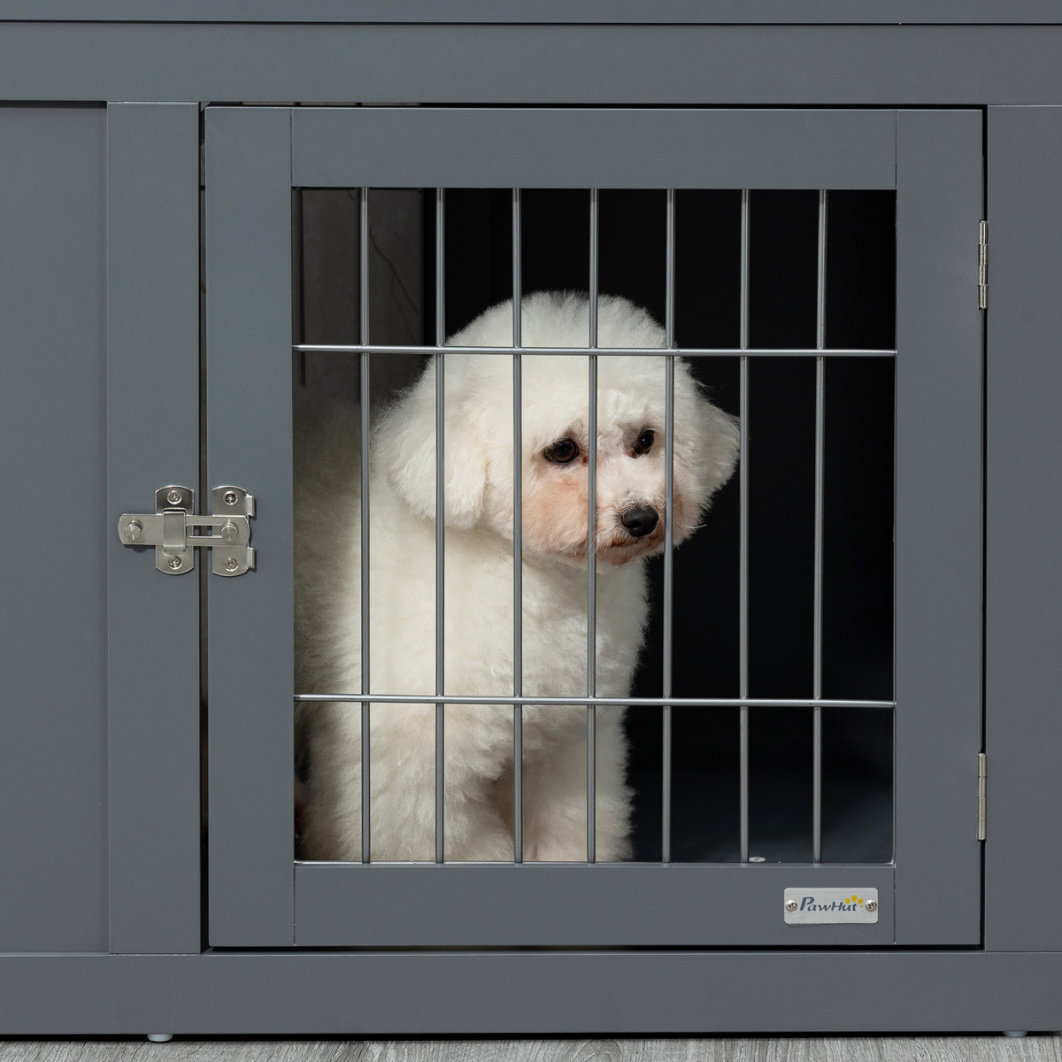 Furniture-Style Dog Crate Side Table with Two Lockable Doors for Small and Medium Dogs Pawhut