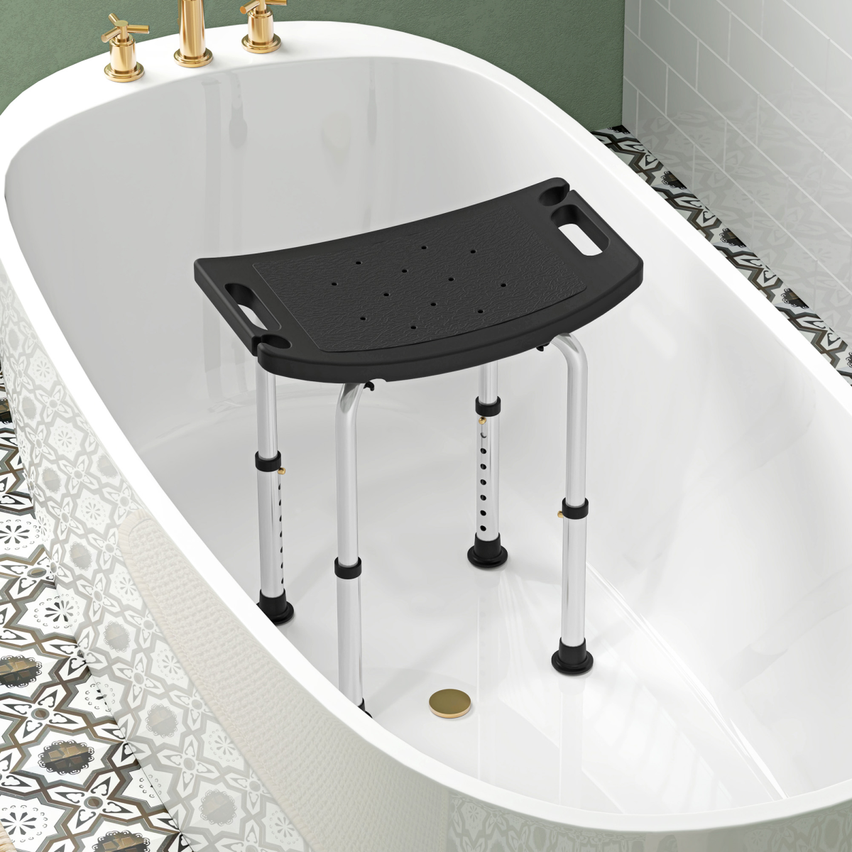 HOMCOM Adjustable Height Non-Slip Aluminium Shower Stool, Black