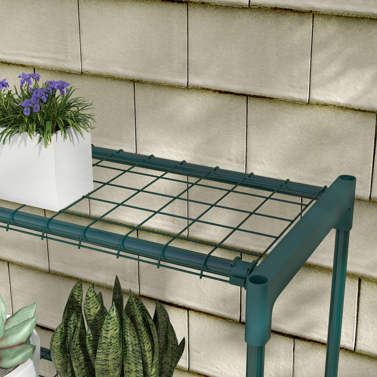 Outsunny 4-Tier Steel Plant Stand, Dark Green Flower Display Rack