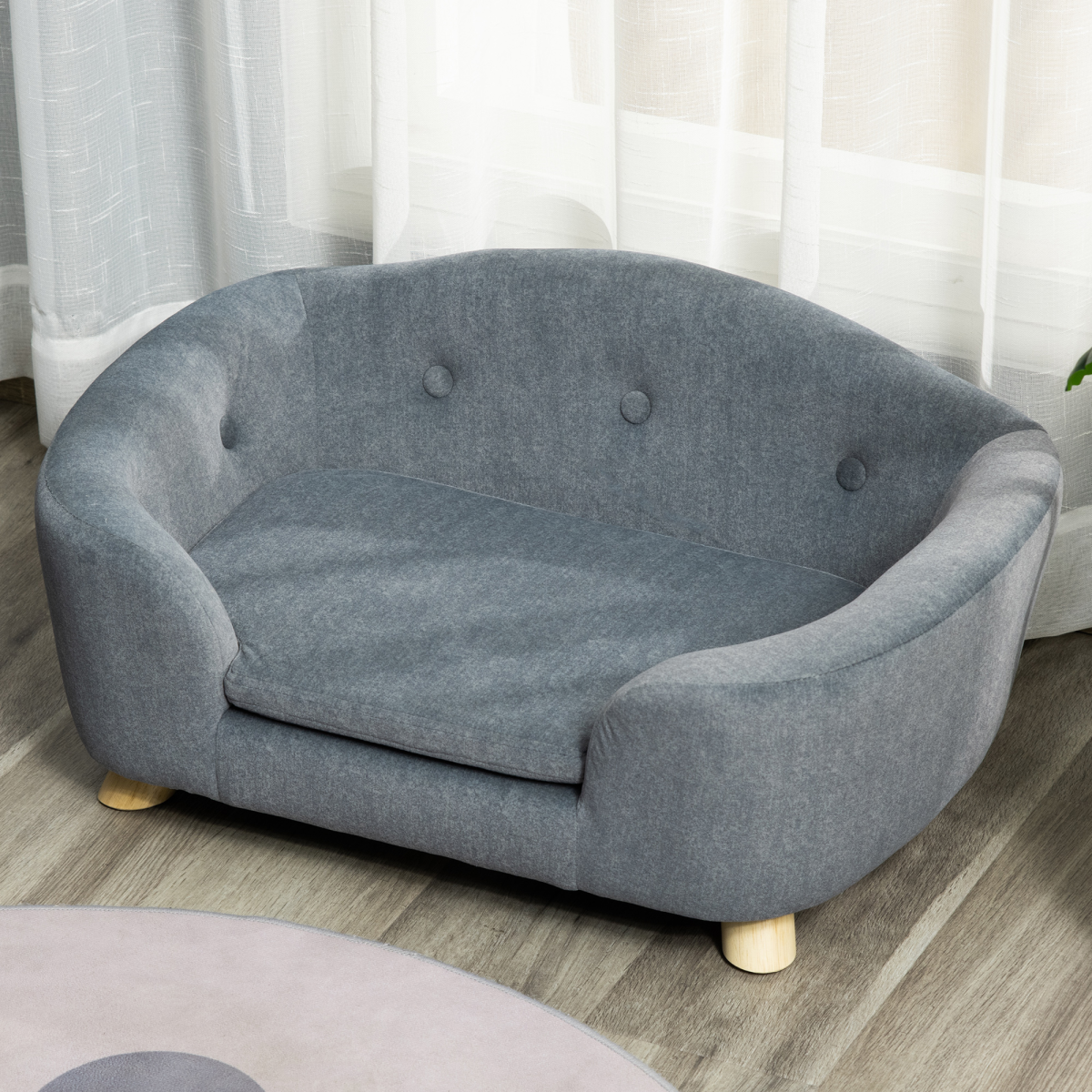 Grey Pet Sofa Dog Couch for Small Dogs, Short Plush, 70 x 47 x 30 cm