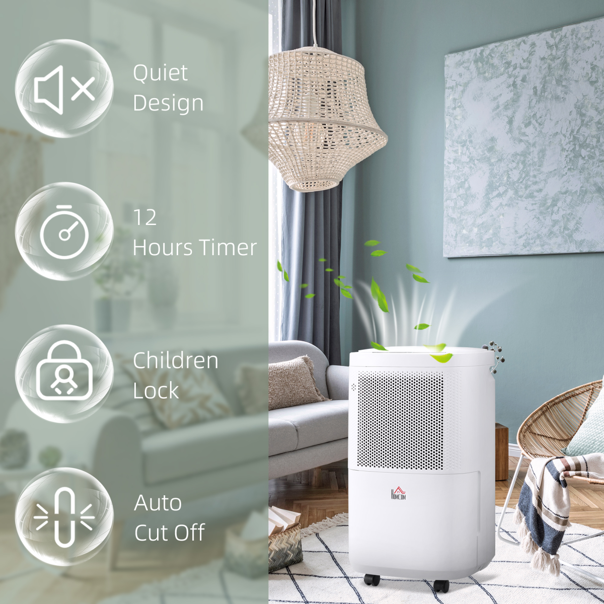 HOMCOM 10L/Day Portable Quiet Dehumidifier, 2.2L Tank, 2 Speeds, 4 Modes, 24H Timer, Home Laundry Room Moisture Removal