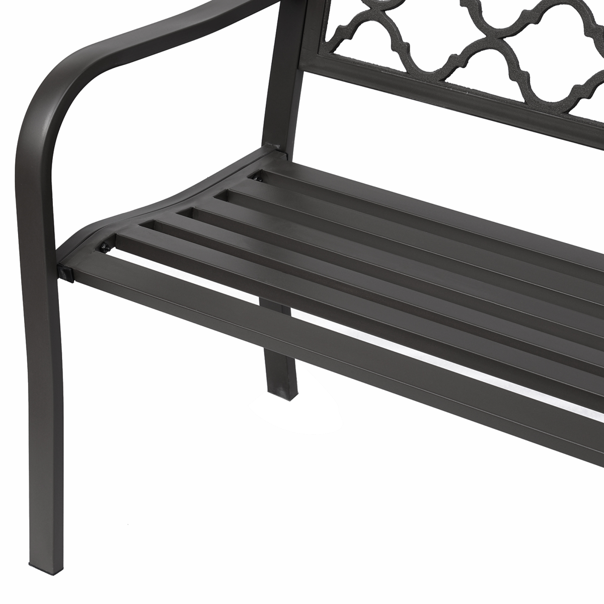 Outsunny Outdoor Double Seat Steel Porch Bench with Geometric Cut-Out Back and Slatted Seat
