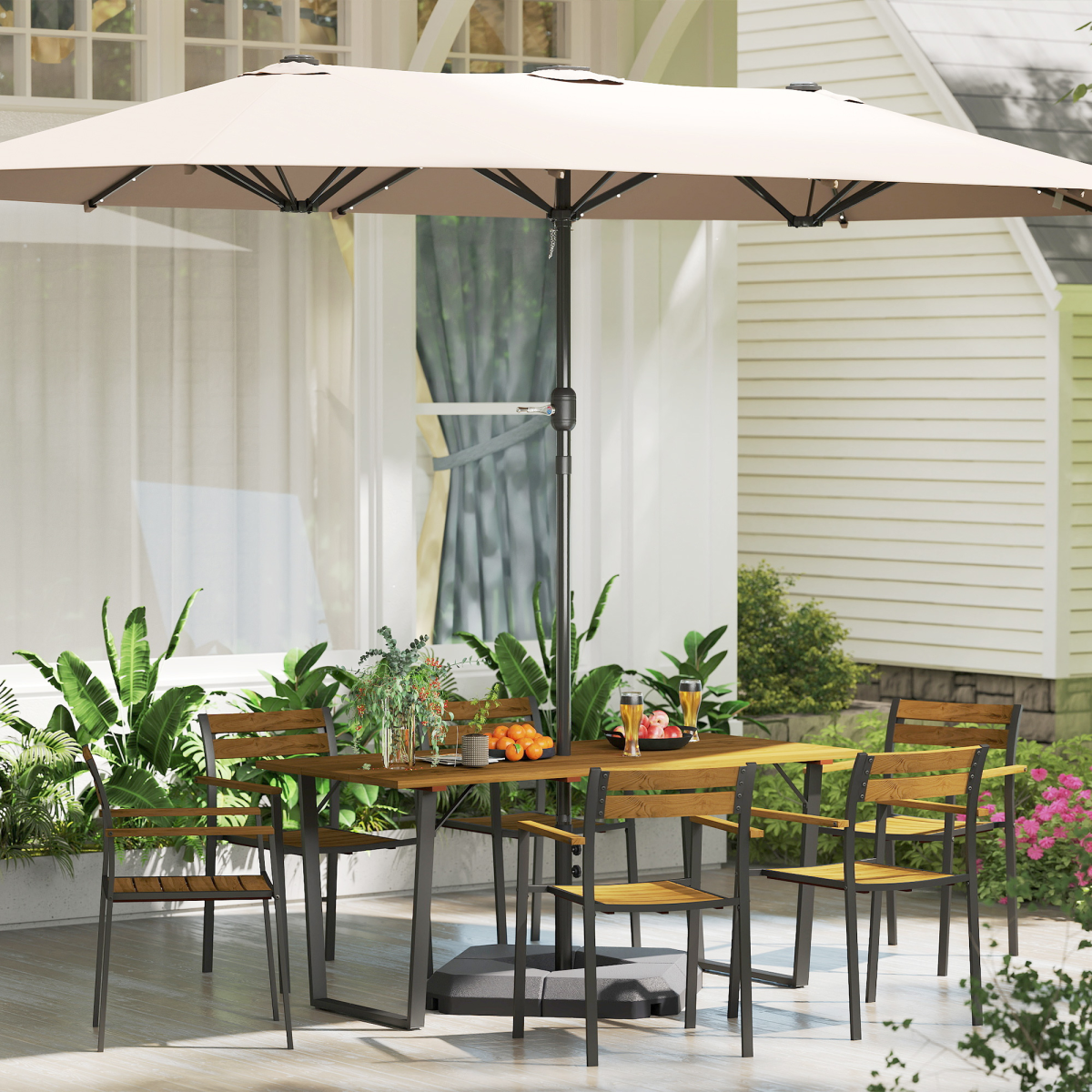 Outsunny 7 Piece Brown Garden Dining Set with Table and Stackable Chairs