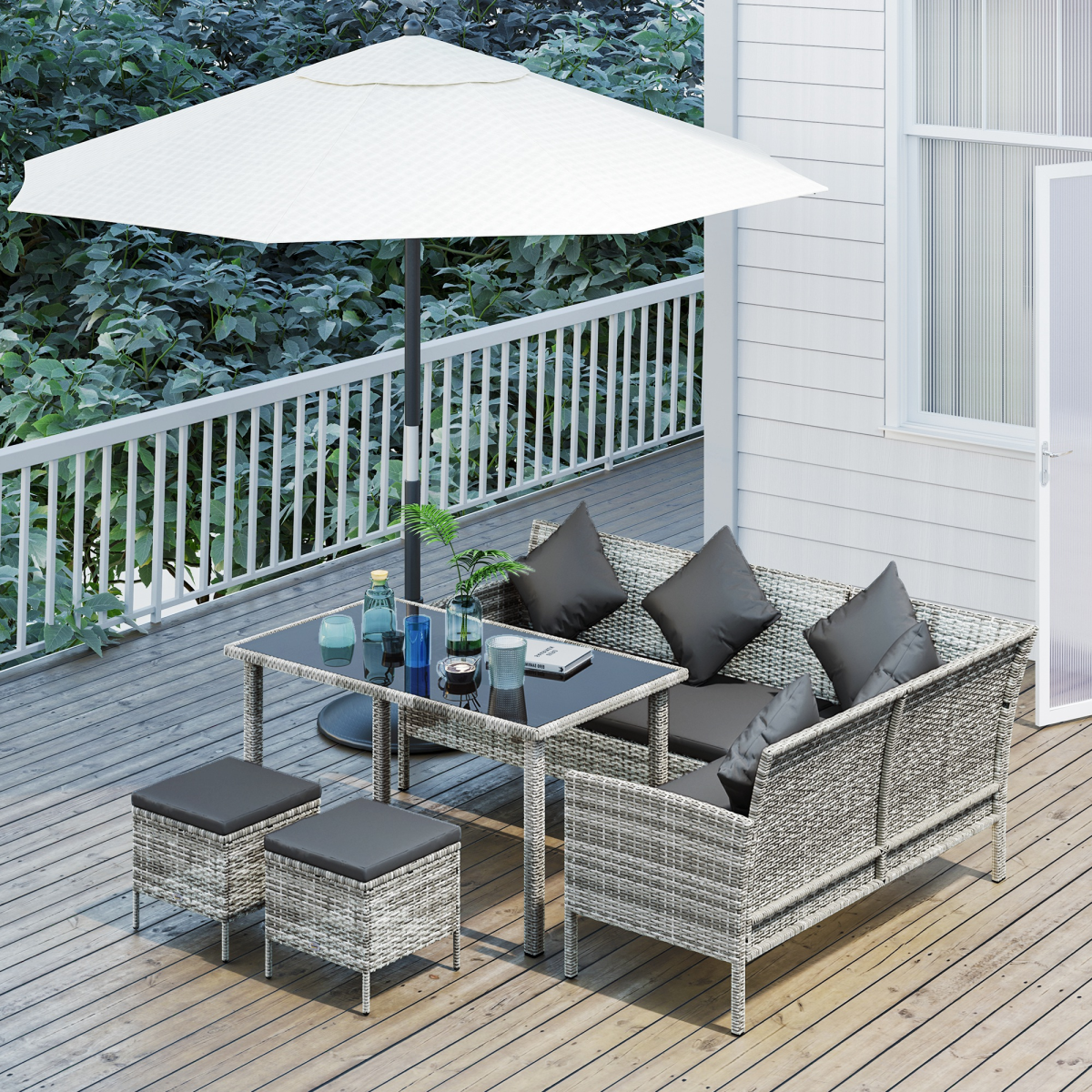Outsunny 5-Piece Rattan Corner Dining Sofa Set, Dark Grey