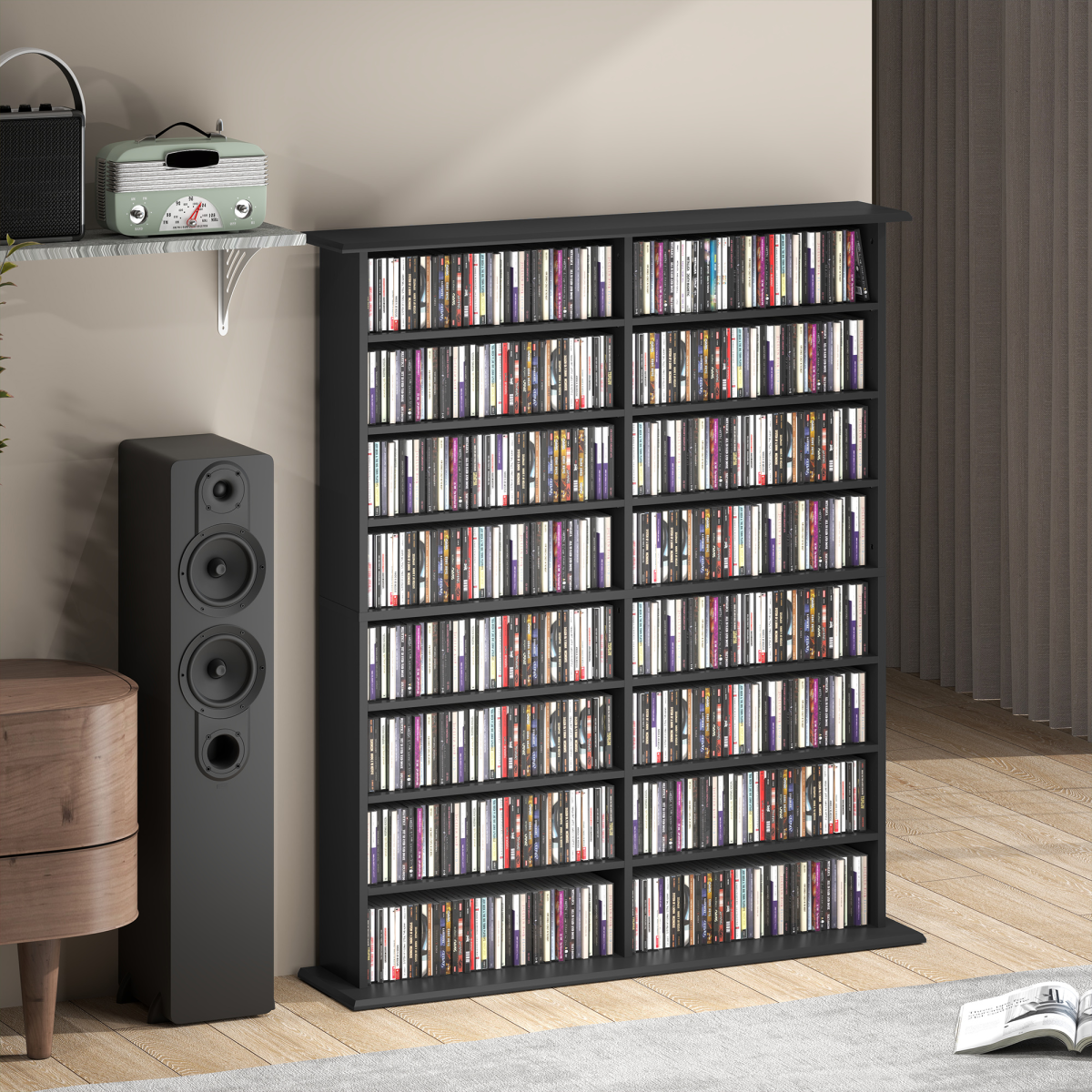 HOMCOM 720 CD Storage Tower for DVDs, Blu-rays, Black