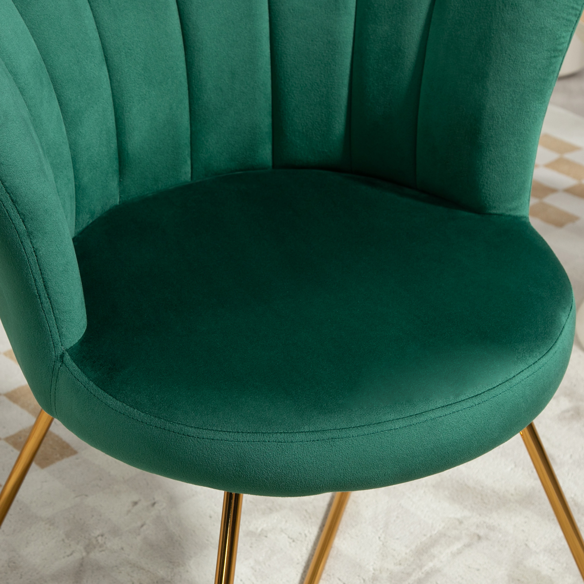 HOMCOM Velvet Accent Armchair with Lotus Backrest, Steel Legs, Green