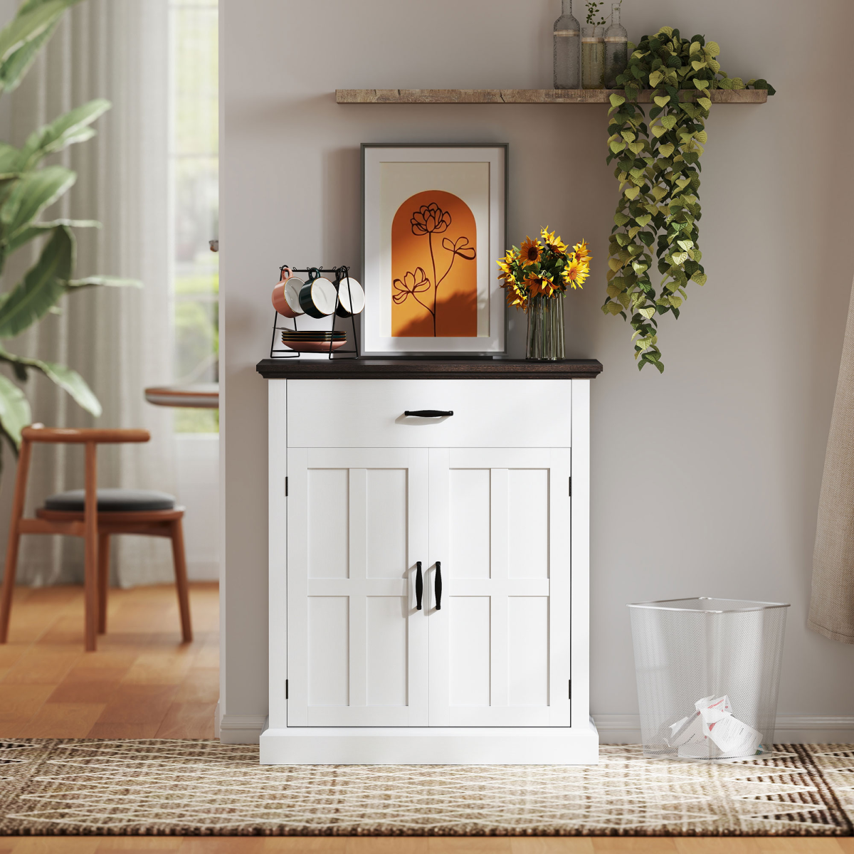 HOMCOM White Sideboard Cabinet with Barn Doors and Thick Top