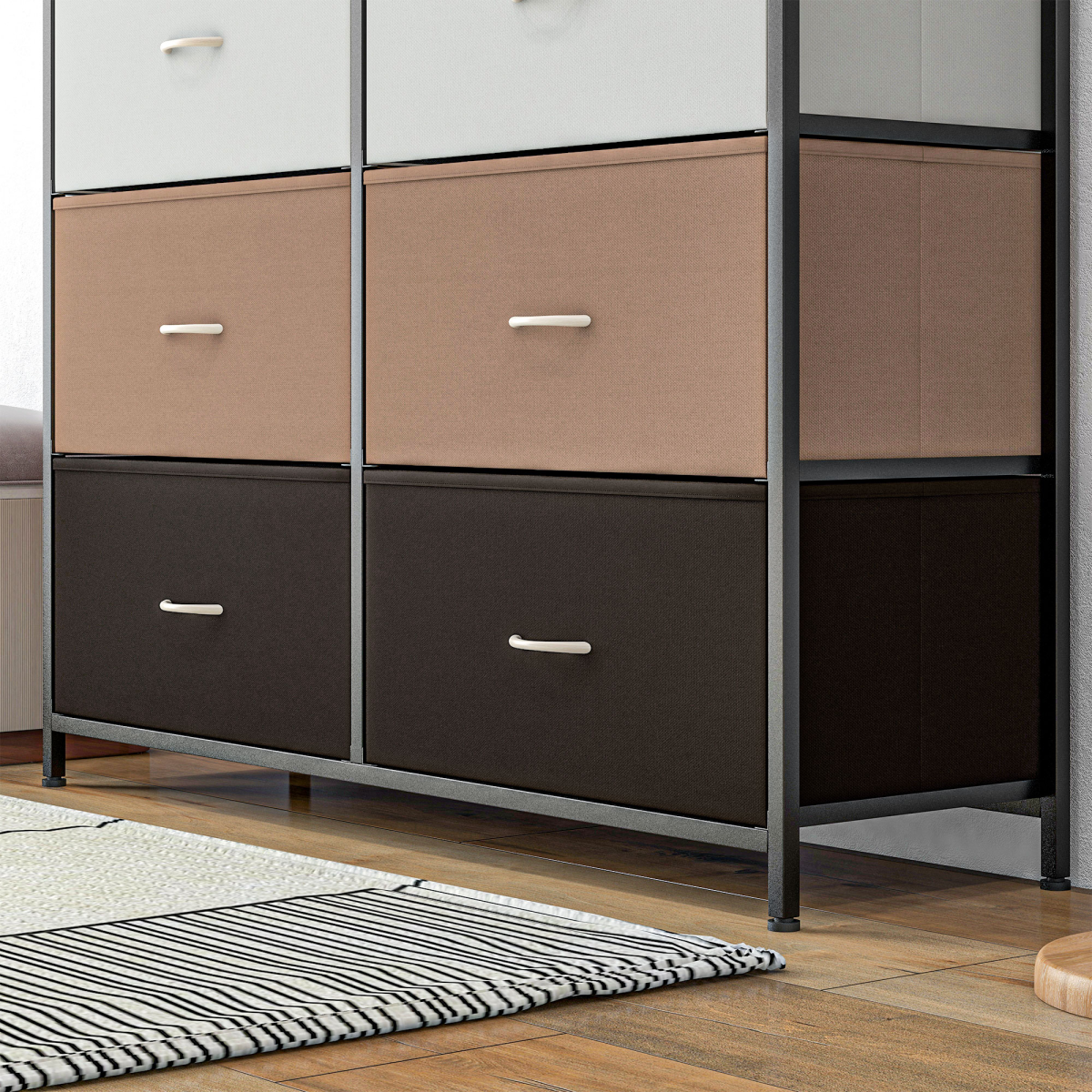 HOMCOM Bedroom Chest of Drawers Fabric Dresser w/ Foldable Drawers Multicolour