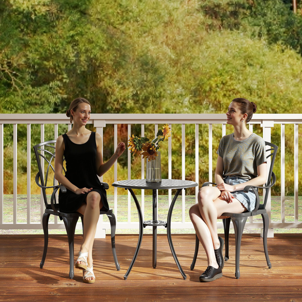 Outsunny Weather-Resistant Cast Aluminium 2-Seater Outdoor Garden Table and 2 Chairs Set with Umbrella Hole