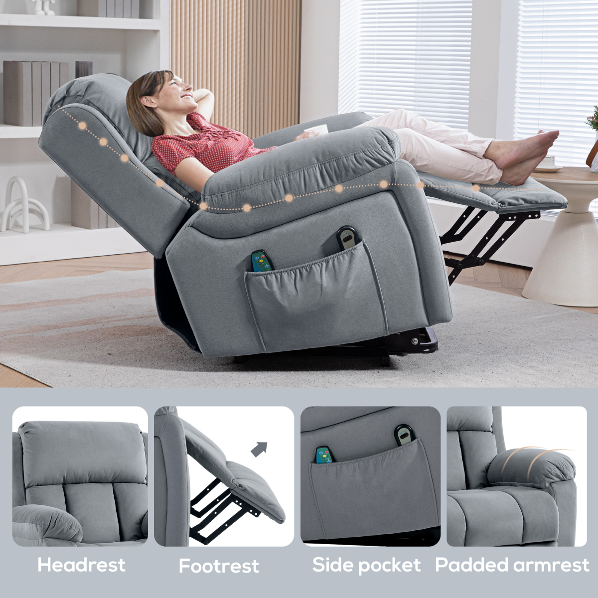 HOMCOM Grey Electric Lift Riser Recliner Chair with Massage & Heat