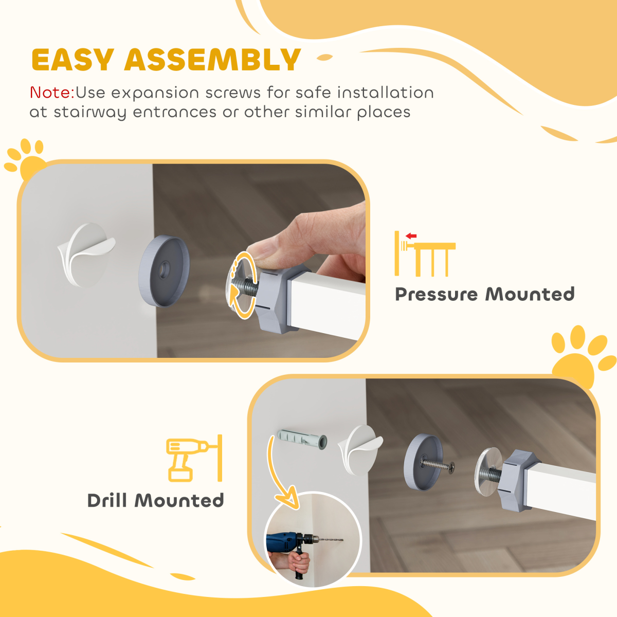 PawHut Adjustable Pressure Fit Safety Gate, Auto Close, 74-80cm