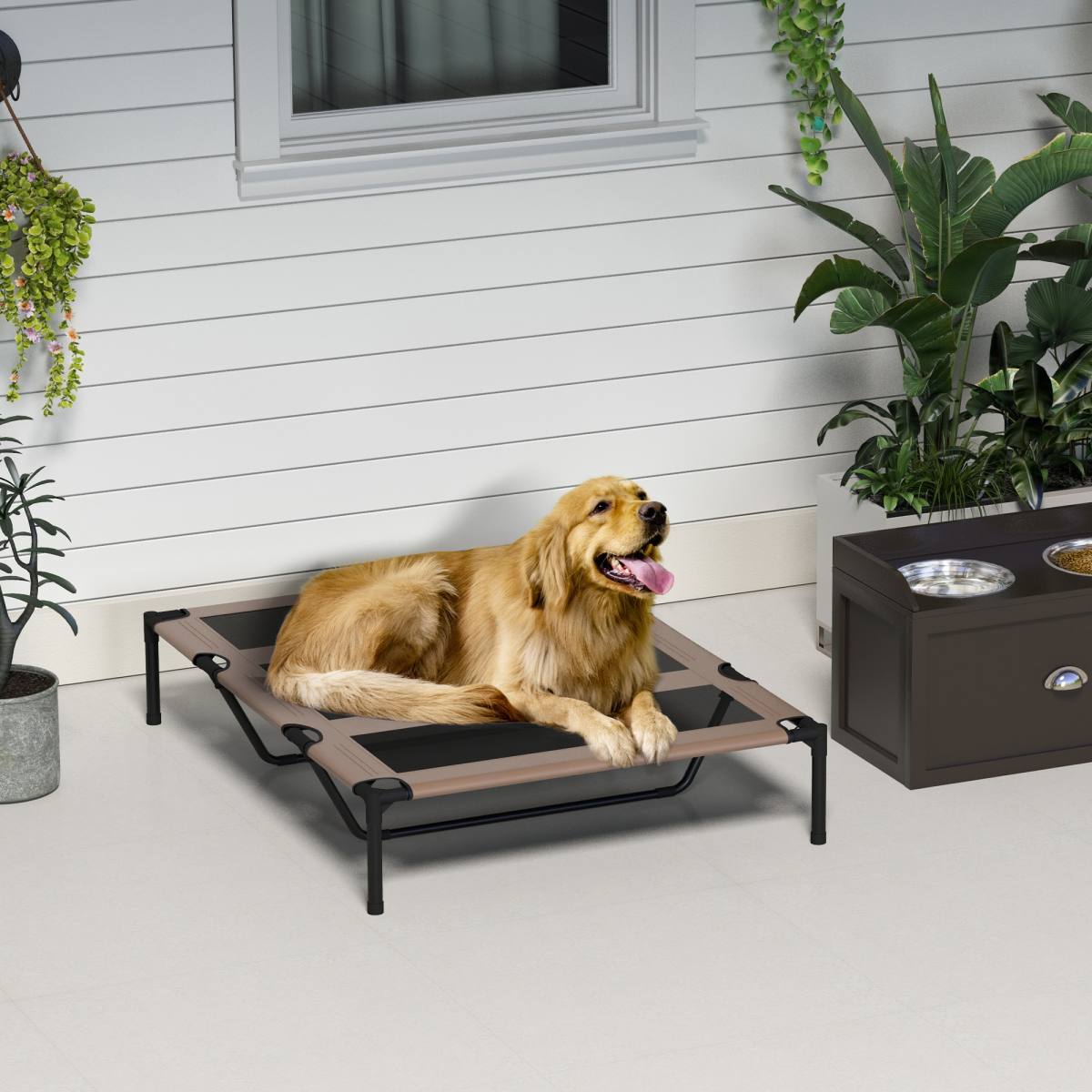 PawHut Portable Elevated Dog Bed, Raised Cooling Pet Cot for Indoor & Outdoor Use, with Storage Bag