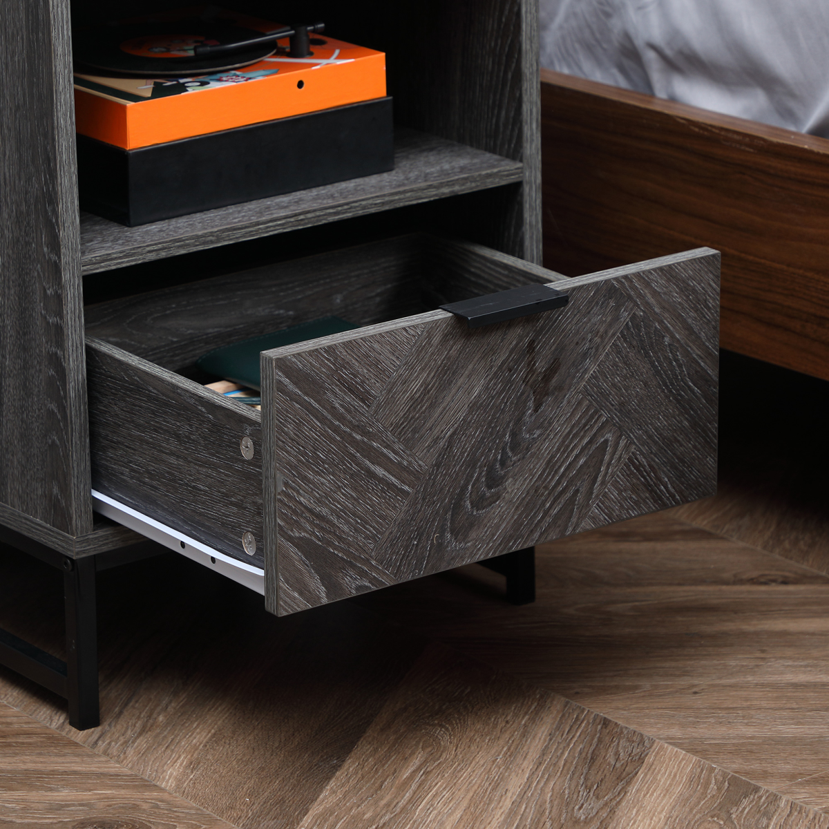 Nightstand with Drawer and Shelf, Bedside End Table