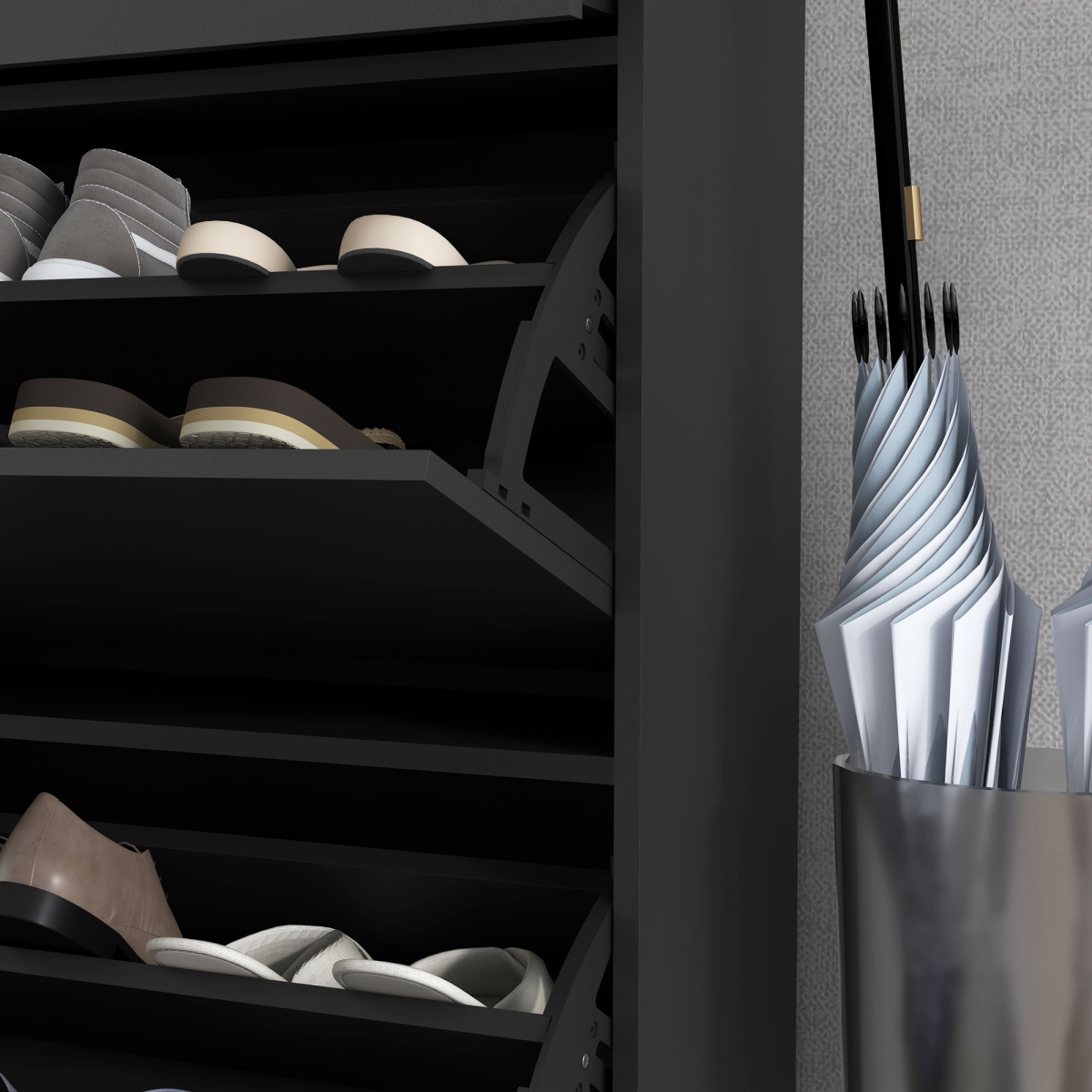 HOMCOM Slim Shoe Storage Cabinet with 2 Flip Drawers, Black