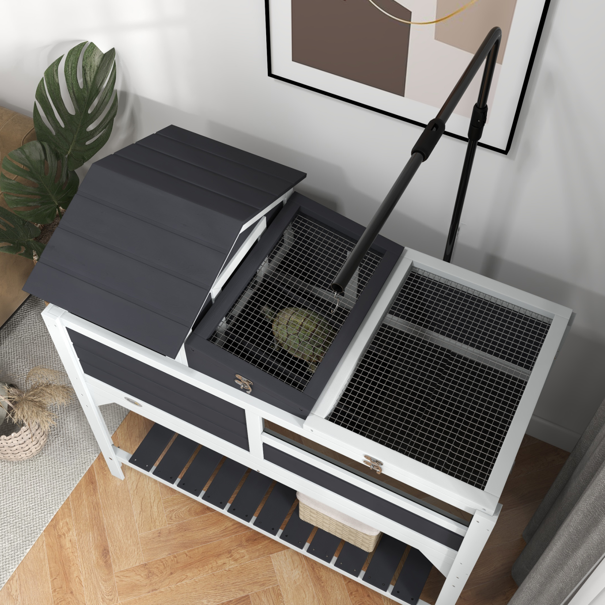 PawHut Two-Level Tortoise House with Lamp Holder, Lid & Shelf
