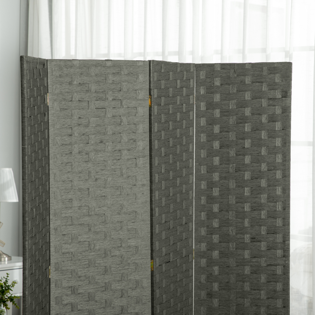 4-Panel Foldable Wave Fibre Room Divider Privacy Screen, Grey