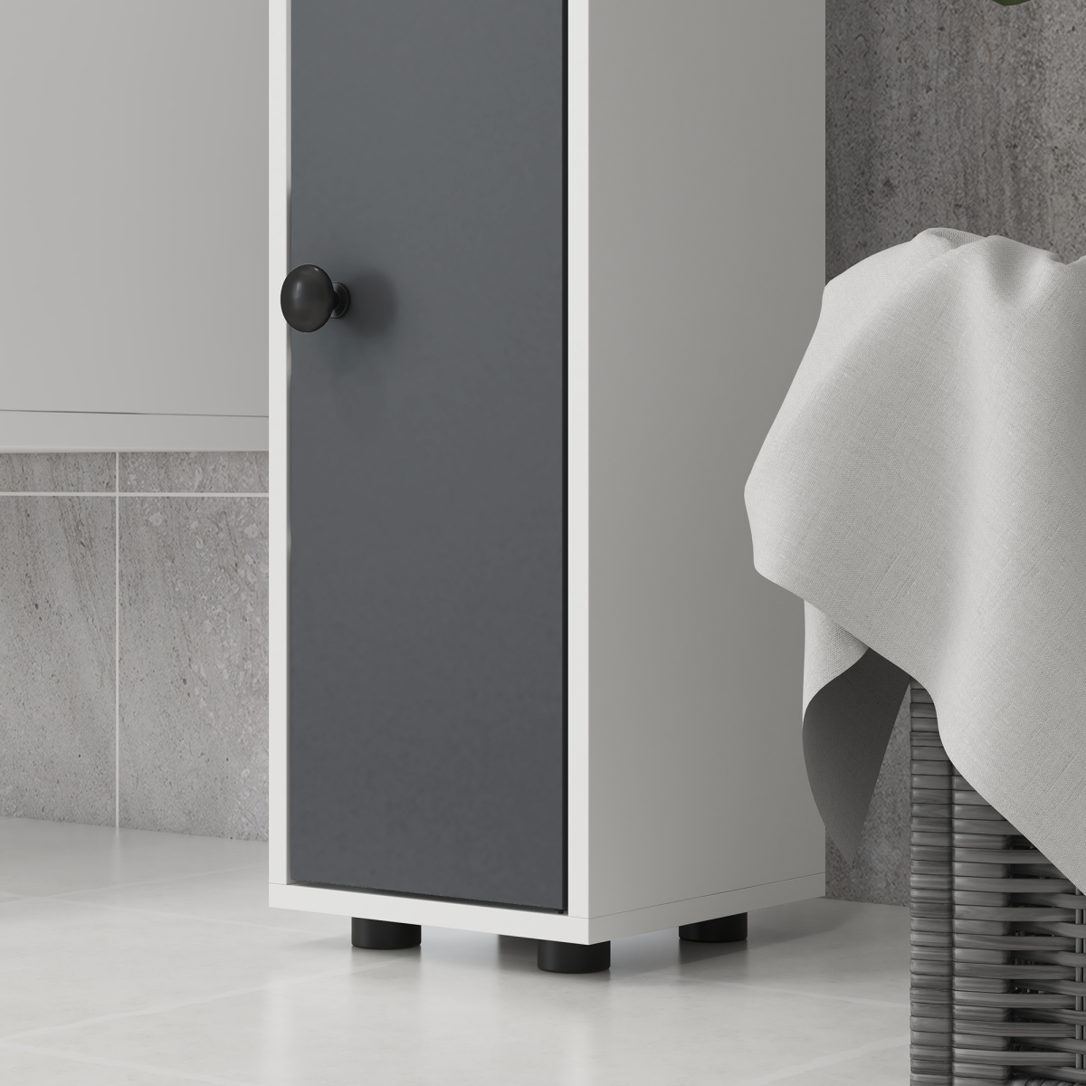 kleankin Slim Grey Bathroom Cabinet with Drawer and Open Shelves
