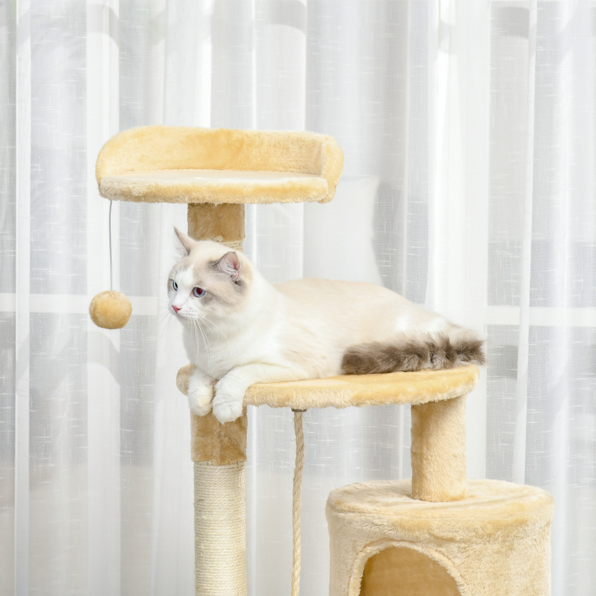 4-Tier Cat Tree Activity Centre with Scratching Posts, Toys, Condo Hideaway, 114cm