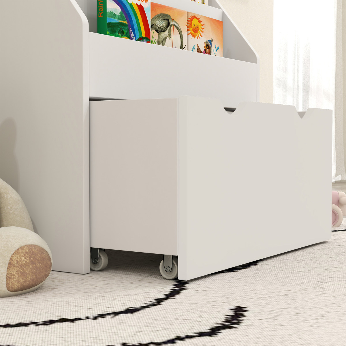 AIYAPLAY Kids Bookcase with 3-Tier Shelves and Drawer, White